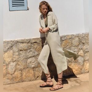 Zara 100% Linen Maxi Shirt Dress